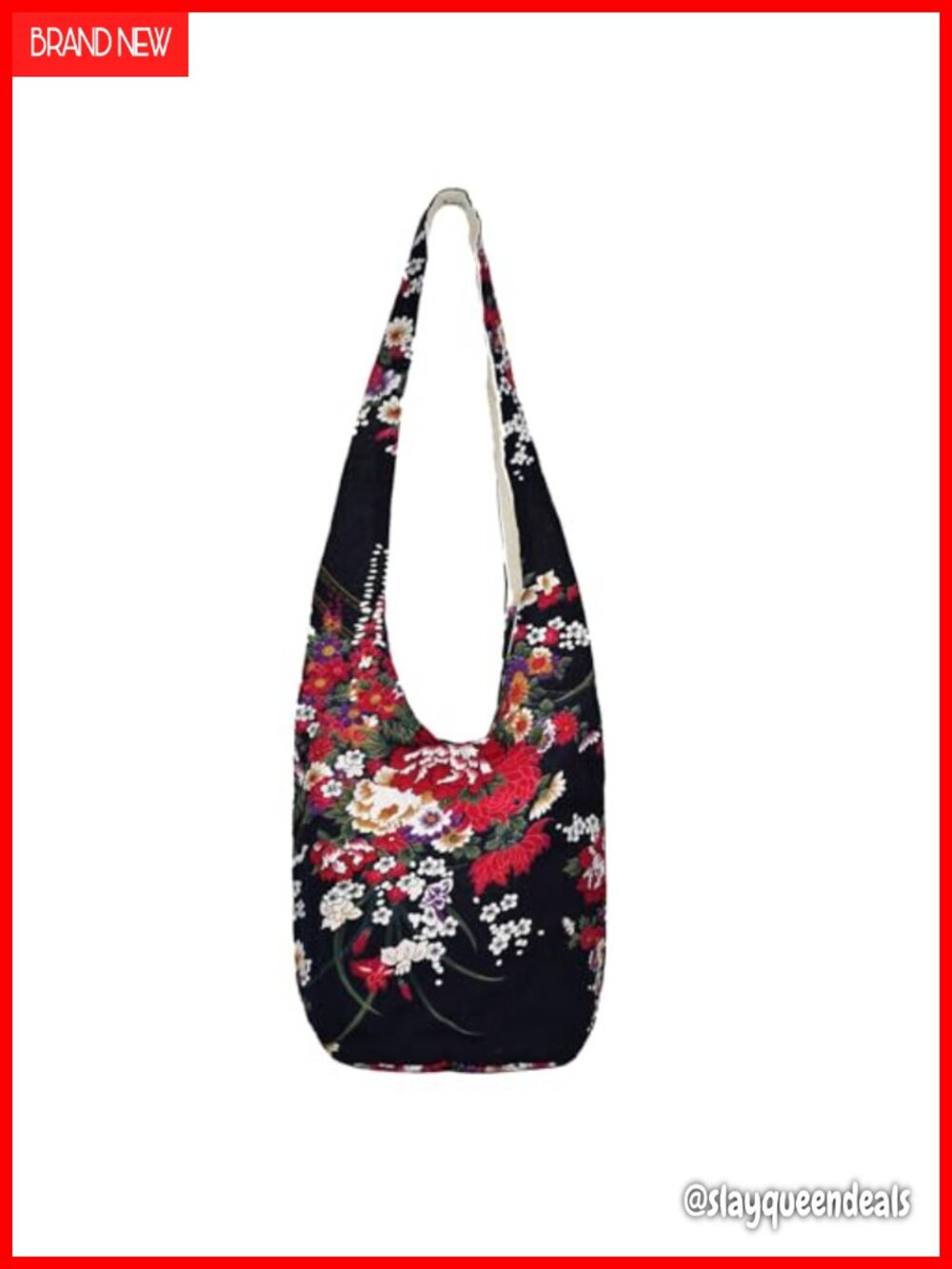 Hobo Boho Shoulder Bag Zipped Cotton Hippie Purse Floral Embroidered